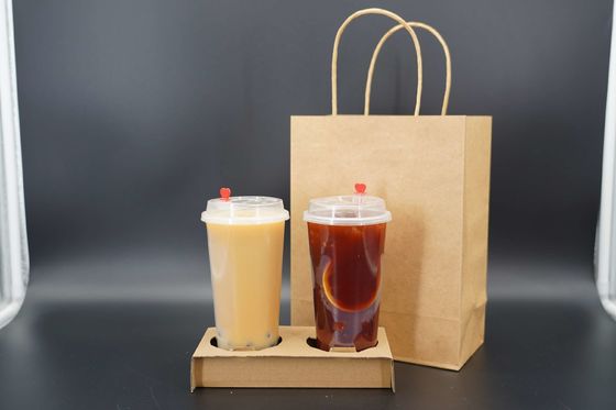 Custom Eco Friendly Disposable Paper Take Out Coffee Cup Drink Carriers 2 4 Pack Paper Cup Holder With Handle