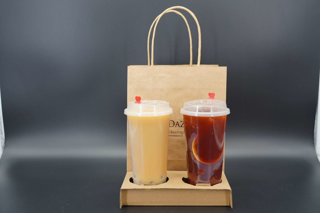 Custom Eco Friendly Disposable Paper Take Out Coffee Cup Drink Carriers 2 4 Pack Paper Cup Holder With Handle