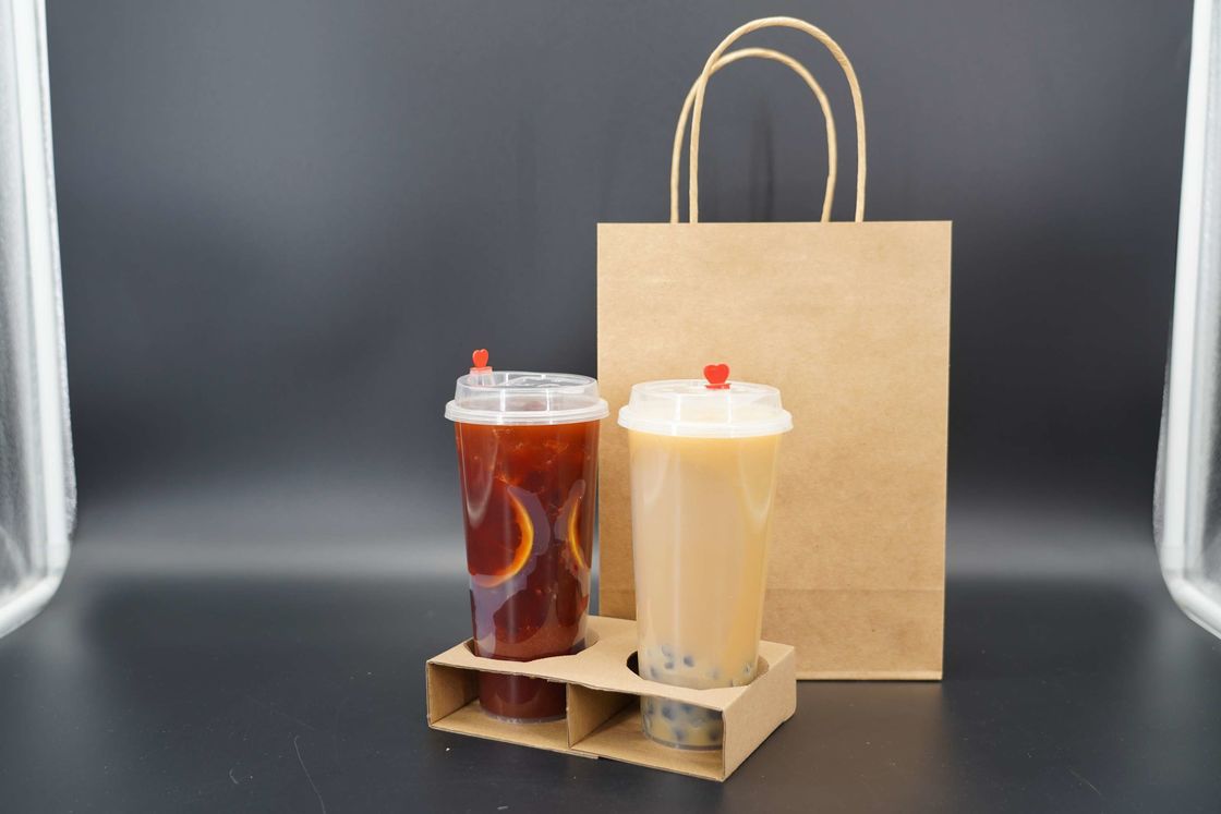 Custom Eco Friendly Disposable Paper Take Out Coffee Cup Drink Carriers 2 4 Pack Paper Cup Holder With Handle